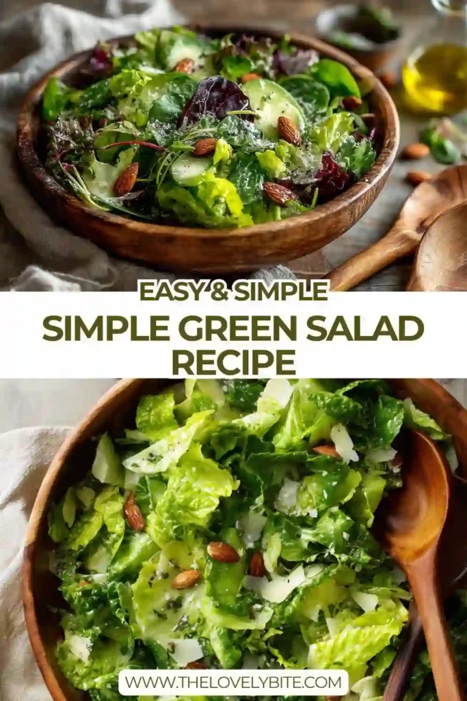 Fresh green salad with creamy avocado, crunchy almonds, cucumber slices, and shaved Parmesan tossed in lemon vinaigrette. This healthy vegetarian salad looks vibrant and refreshing.