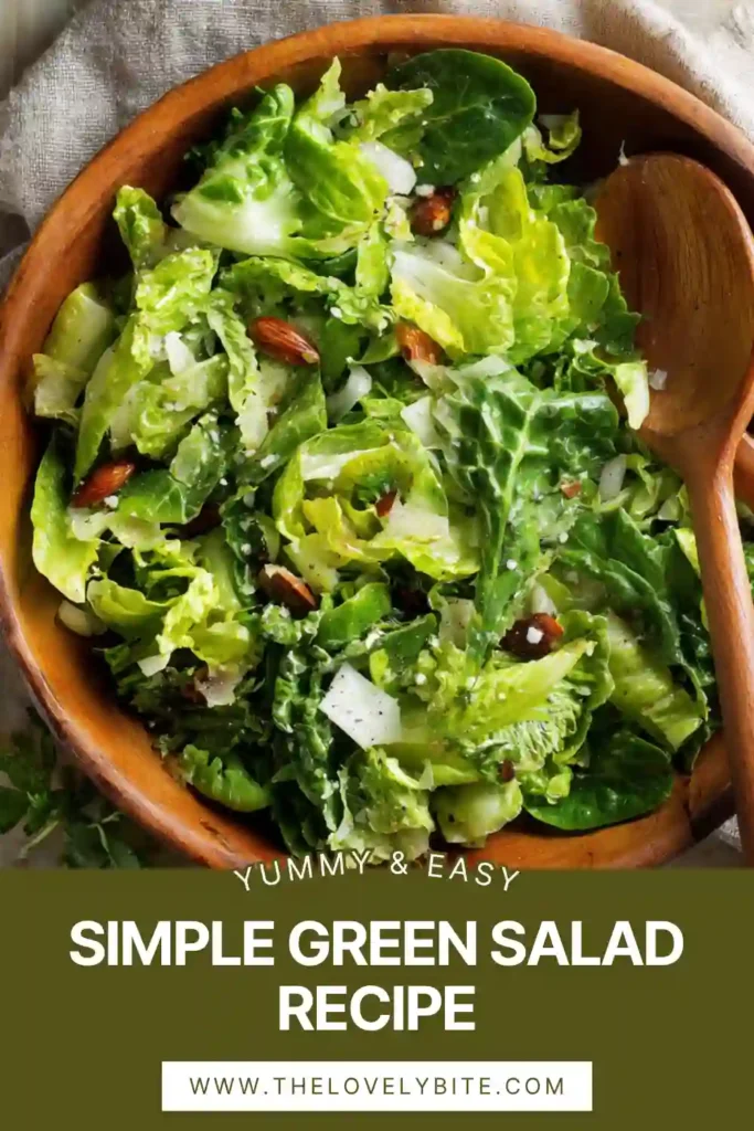 Simple Green Salad Recipe served in a large bowl with butter lettuce, microgreens, pepitas, and roasted tamari almonds. The fresh lemon dressing gives the salad a bright finish.