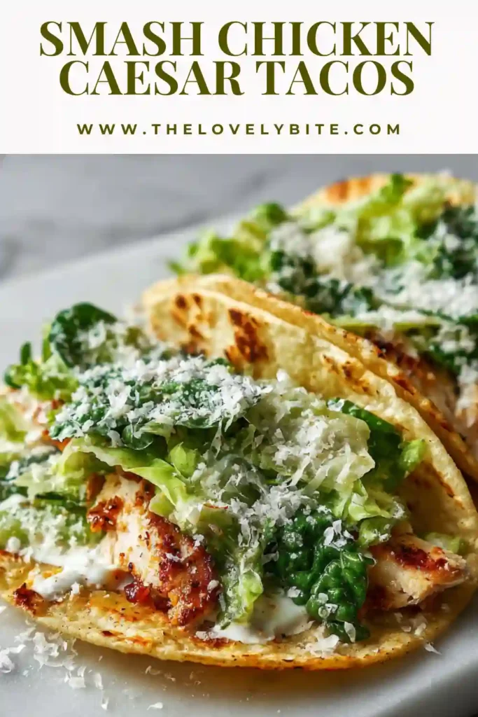 Freshly made Smash Chicken Caesar Tacos served with creamy Caesar dressing, romaine lettuce, and crispy turkey bacon bits. These easy ground chicken tacos are ideal for a fast weeknight meal.