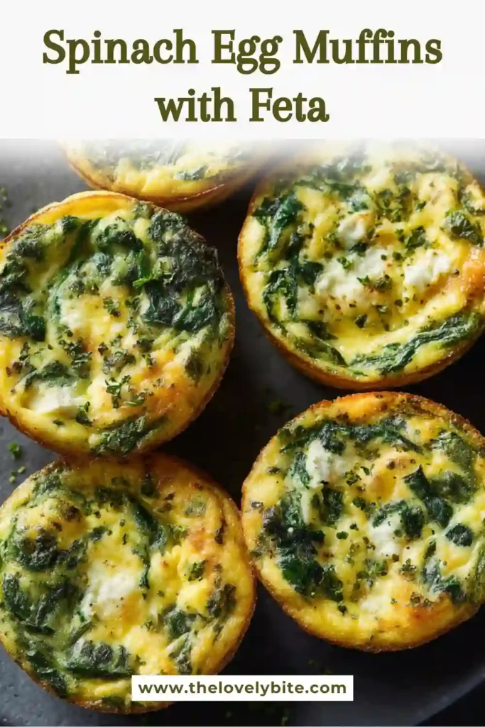 Freshly baked Spinach Egg Muffins with feta cheese arranged on a serving plate. These healthy breakfast muffins are golden, fluffy, and packed with protein.