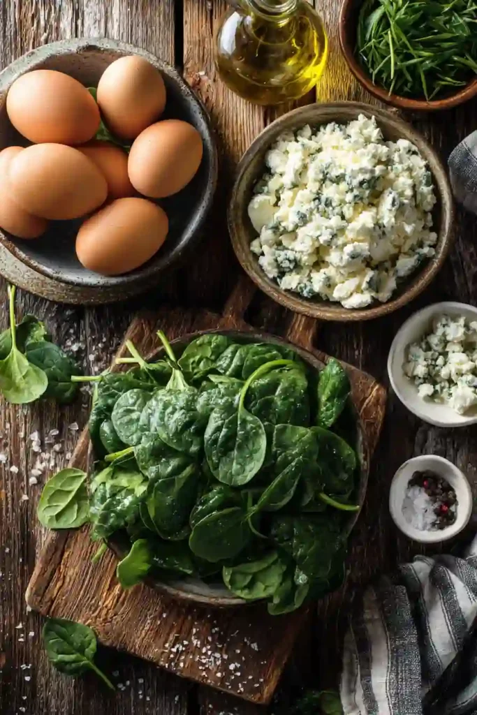 Golden Spinach Egg Muffins with creamy feta cheese displayed on a breakfast table. An easy high-protein recipe for busy mornings and weekly meal prep.
