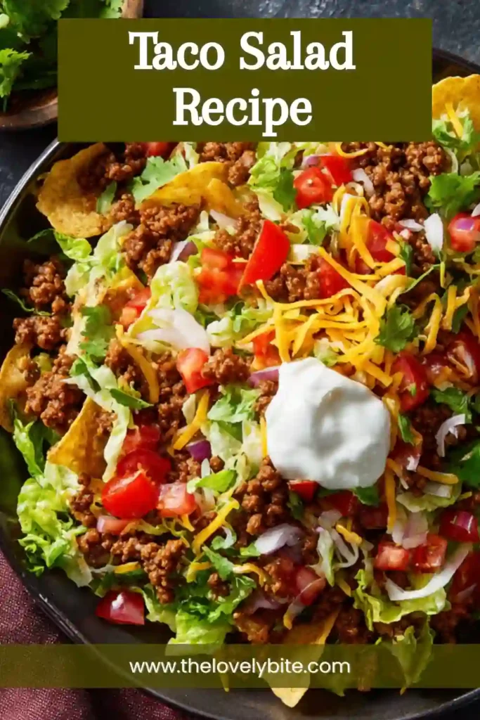 Easy Best Taco Salad recipe featuring romaine lettuce, taco meat, black beans, cheddar cheese, pico de gallo, and sour cream. This colorful salad is a satisfying and flavorful Tex-Mex meal.