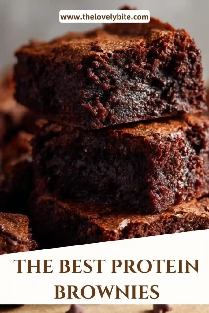Close-up of fudgy The Best Protein Brownies with a soft chocolate center and glossy chocolate chips. This high protein dessert is naturally gluten free and easy to make.