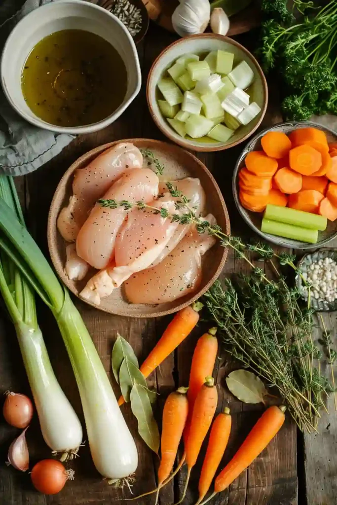 A bowl of Ultimate Chicken Soup filled with shredded chicken, carrots, celery, parsnips, and fresh parsley in a rich golden broth. This homemade chicken soup looks warm, hearty, and comforting.