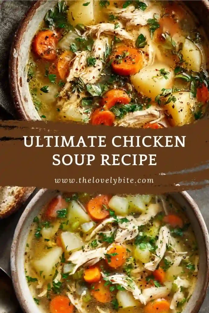 Freshly made Ultimate Chicken Soup simmered with herbs, vegetables, and chicken broth. This comforting chicken vegetable soup is warm, healthy, and satisfying.