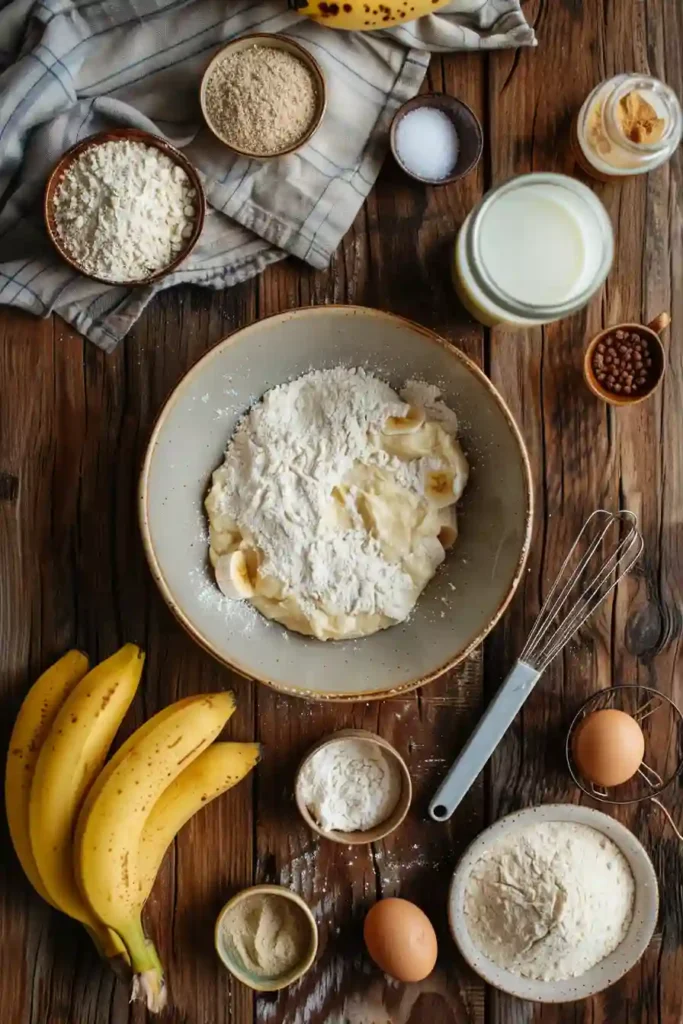 A plate of fluffy banana pancake bites served warm with sliced bananas and maple syrup. These mini banana pancakes have a golden brown exterior and soft texture.