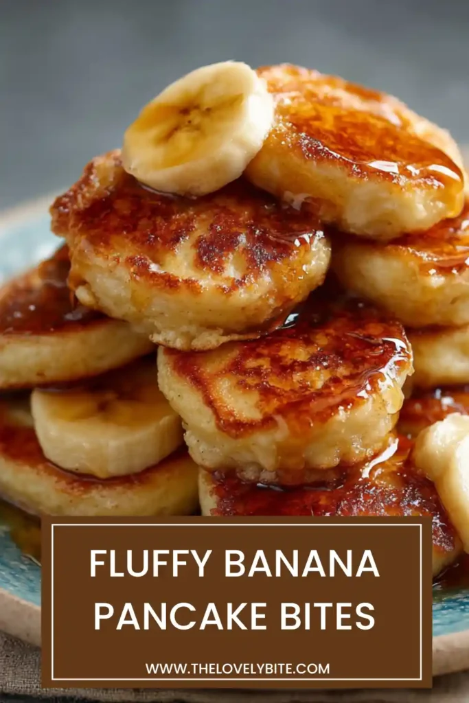 Golden fluffy banana pancake bites cooking on a skillet for an easy homemade breakfast. These bite-sized pancakes are perfect for kids and quick morning meals.