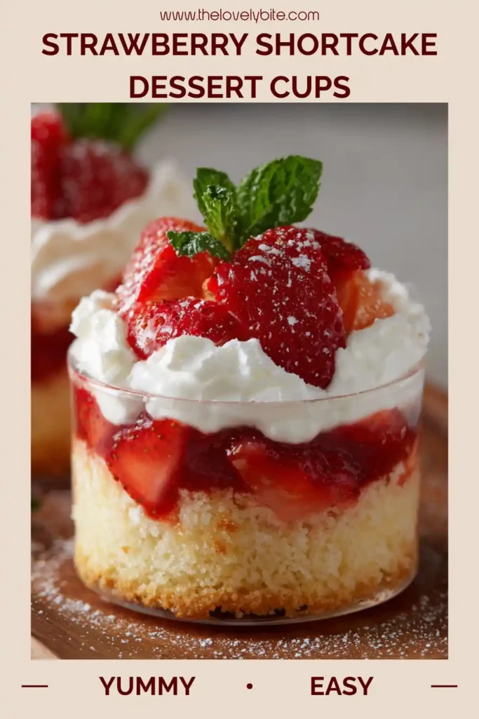 Layered strawberry cheesecake pudding cups with cookie crumb topping and whipped cream garnish. A refreshing summer dessert recipe.