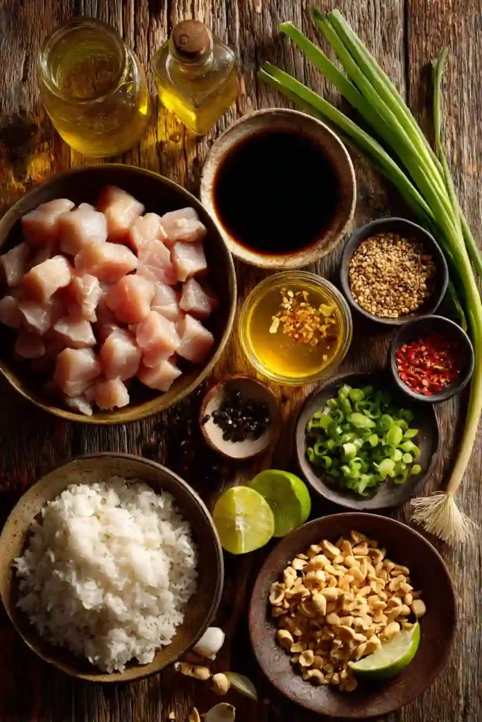 Golden chicken bites covered in a sticky honey soy garlic glaze. This fast family dinner is served with rice and fresh lime wedges.
