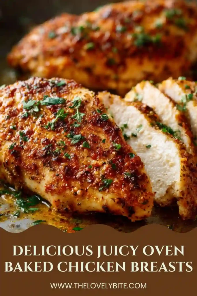 Tender juicy chicken breasts baked until golden and garnished with fresh parsley. Perfect for meal prep, family dinners, and healthy eating.