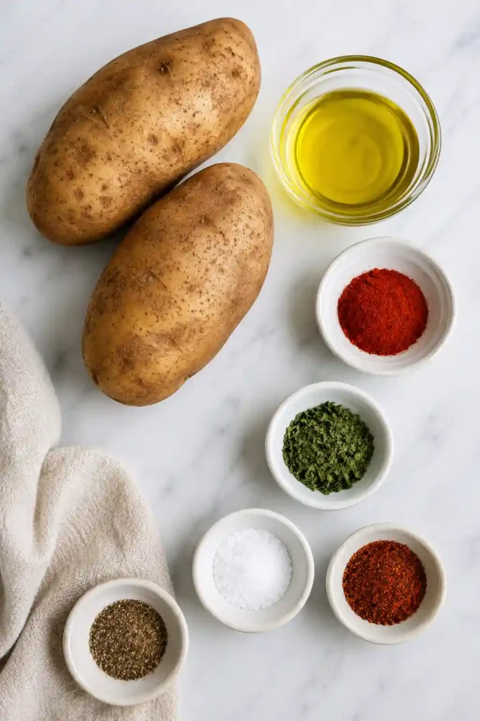 Golden Air Fryer Potato Wedges served fresh with crispy edges and fluffy centers. The seasoned potato wedges are cooked until perfectly golden and ready to enjoy.