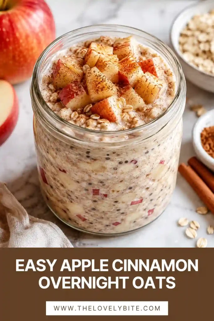 Healthy Apple Cinnamon Overnight Oats prepared with rolled oats, almond milk, raisins, apples, and walnuts. A delicious meal prep breakfast served in a mason jar.