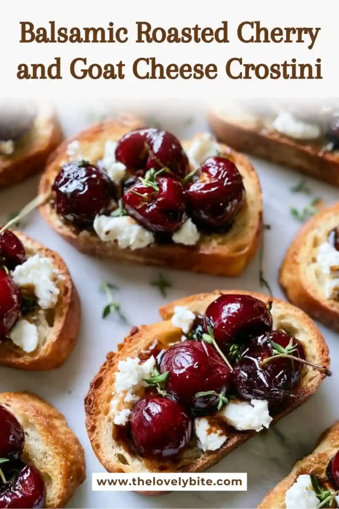 Cherry crostini drizzled with honey and balsamic glaze.