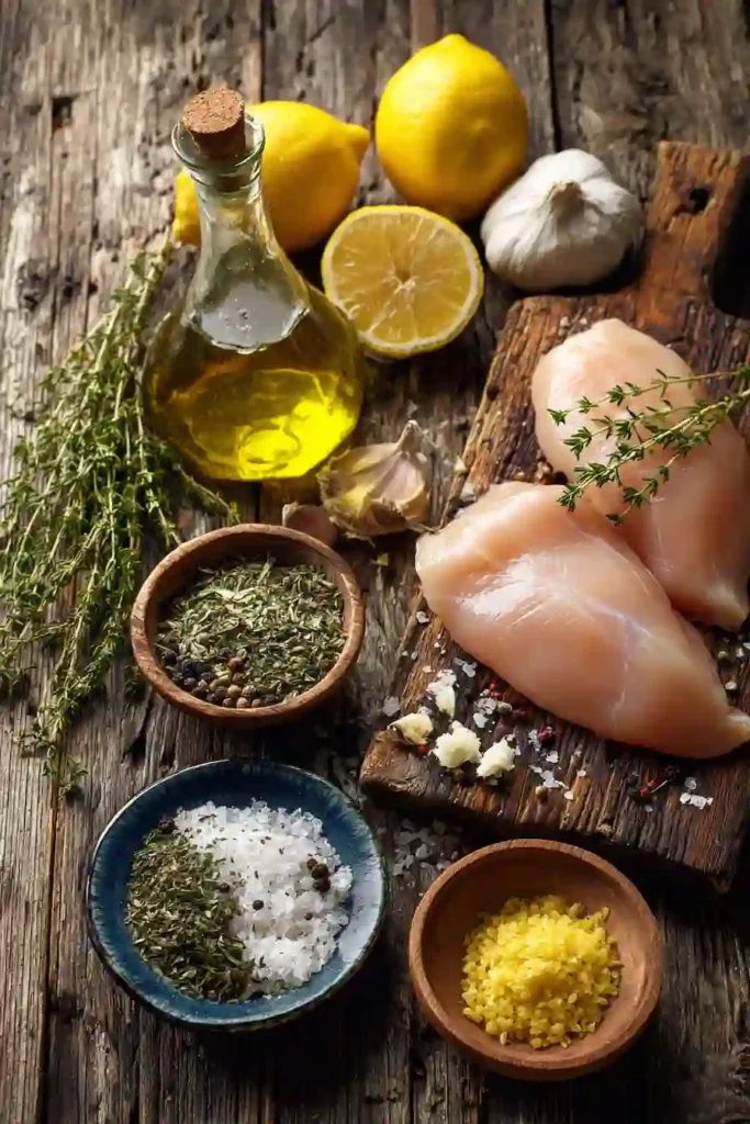 Healthy grilled chicken marinated in garlic, olive oil, thyme, oregano, and lemon. A protein-rich main dish perfect for meal prep and summer grilling.