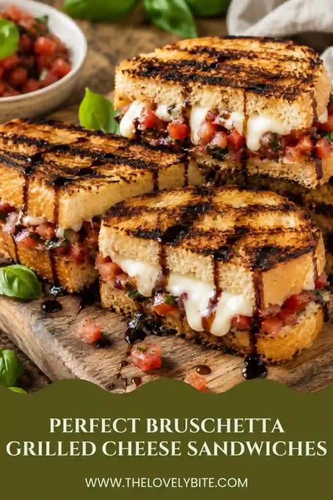 Golden grilled ciabatta stuffed with creamy mozzarella, tomato bruschetta, fresh basil, and Parmesan. A perfect Italian-inspired grilled cheese recipe.