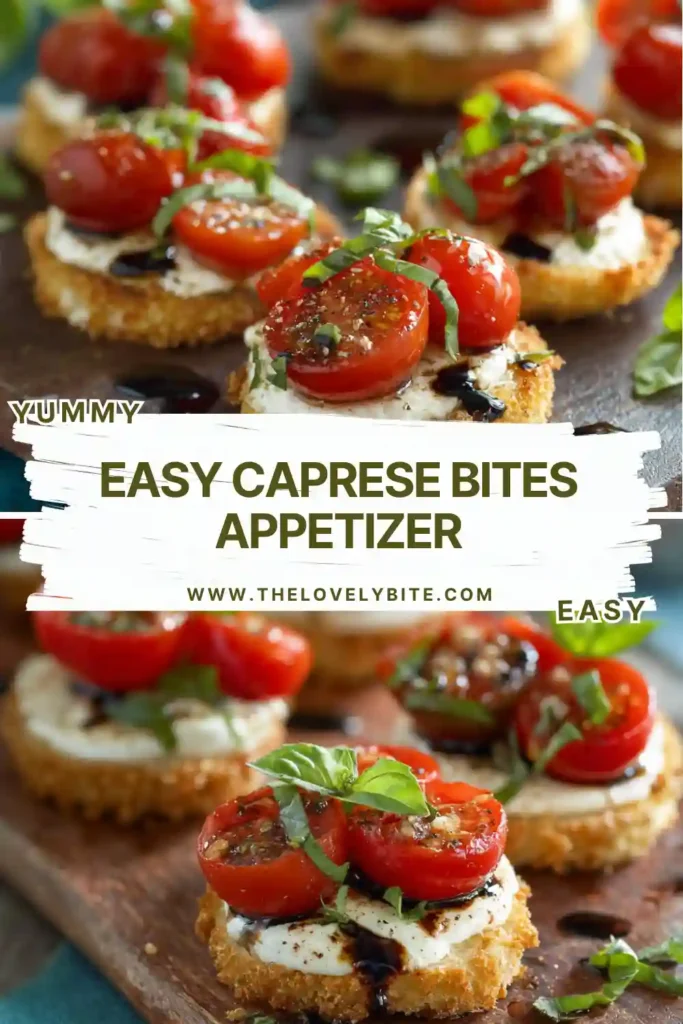 Easy Caprese crostini with tomatoes, mozzarella cheese, and balsamic drizzle.
