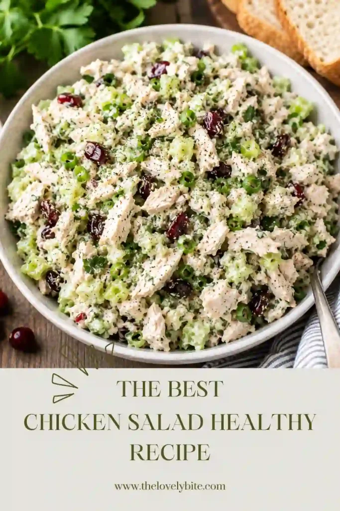 Protein-packed chicken salad prepared with Greek yogurt dressing, celery, parsley, and almonds. A wholesome and flavorful recipe for healthy eating.