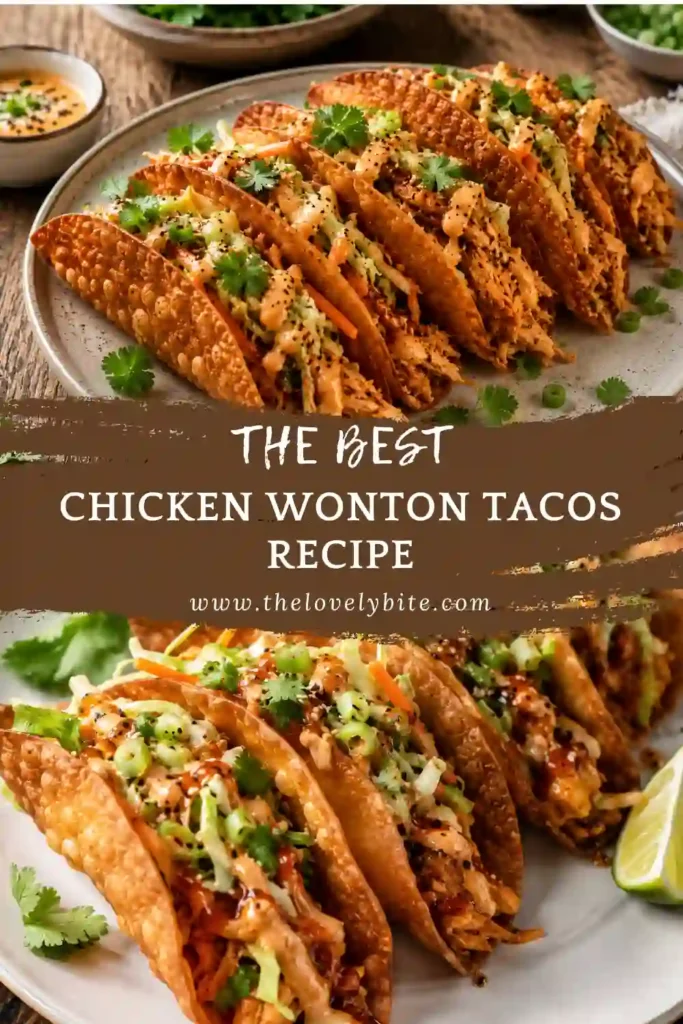 Freshly baked Chicken Wonton Tacos served with crunchy cabbage and carrot slaw. These golden wonton taco shells are packed with flavorful chicken filling.
