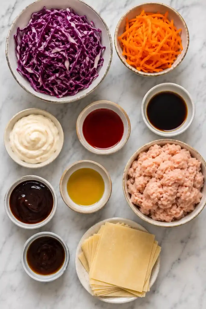 A plate of Chicken Wonton Tacos filled with seasoned ground chicken and topped with colorful red cabbage slaw. The crispy wonton shells create a crunchy texture that makes this Asian fusion recipe irresistible.