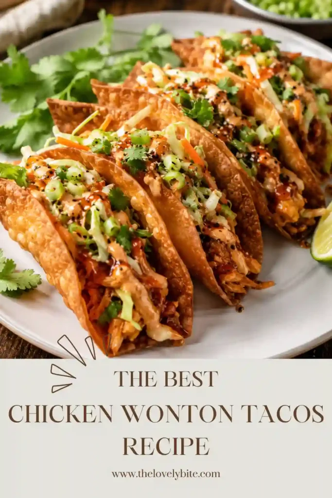 Golden wonton taco shells filled with juicy ground chicken and fresh Asian-style slaw. These Chicken Wonton Tacos are perfect for entertaining or family dinners.
