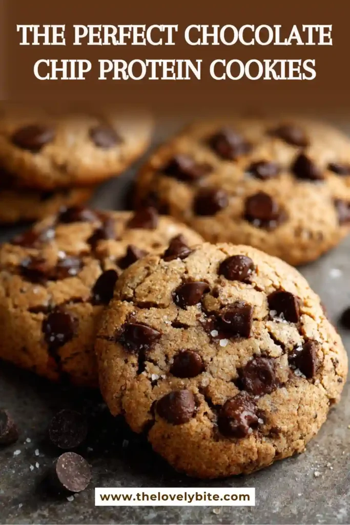 A stack of Chocolate Chip Protein Cookies showing their soft interior and chocolate-filled texture. Perfect for healthy snacking and meal prep.