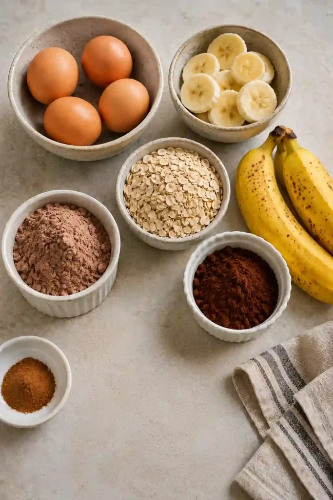 Healthy Chocolate Protein Pancakes made with bananas and rolled oats. A nutritious breakfast option packed with protein and natural sweetness.