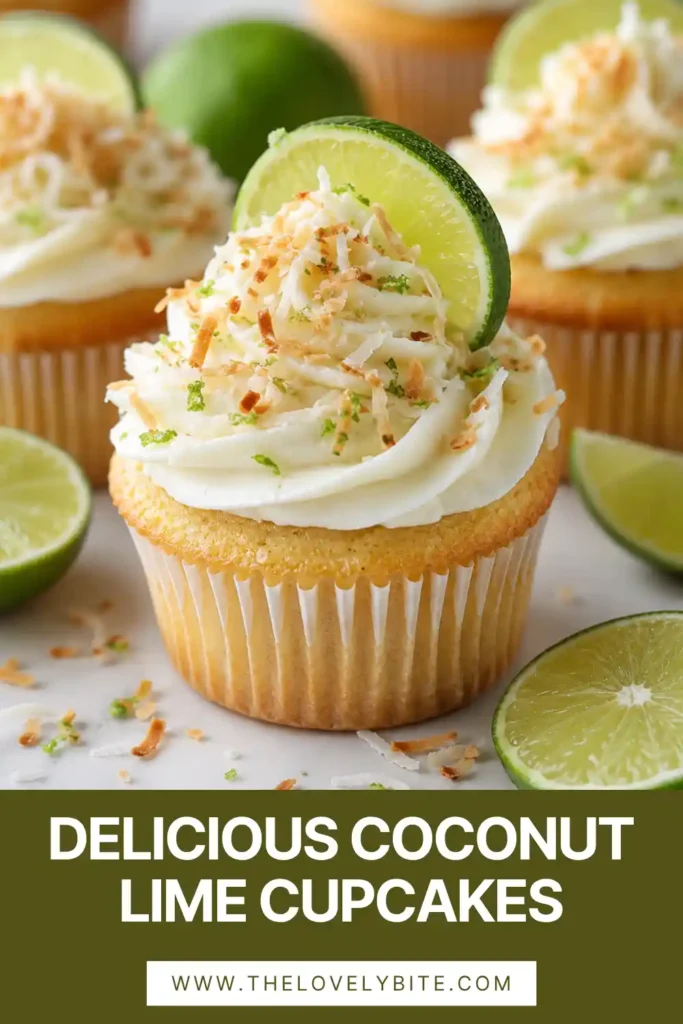 A dozen homemade Coconut Lime Cupcakes with creamy frosting and toasted coconut arranged on a serving platter. Bright lime zest adds fresh citrus flavor.