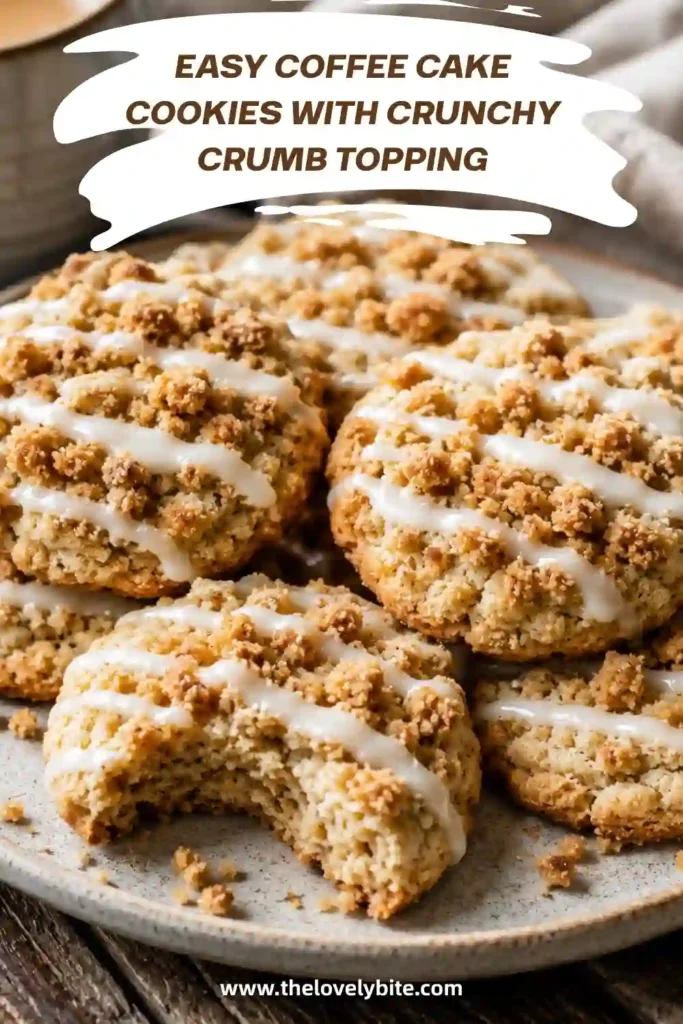 These bakery-style coffee cake cookies are loaded with warm cinnamon flavor and a crunchy streusel topping. A delicate glaze finishes each cookie with a beautiful homemade touch.