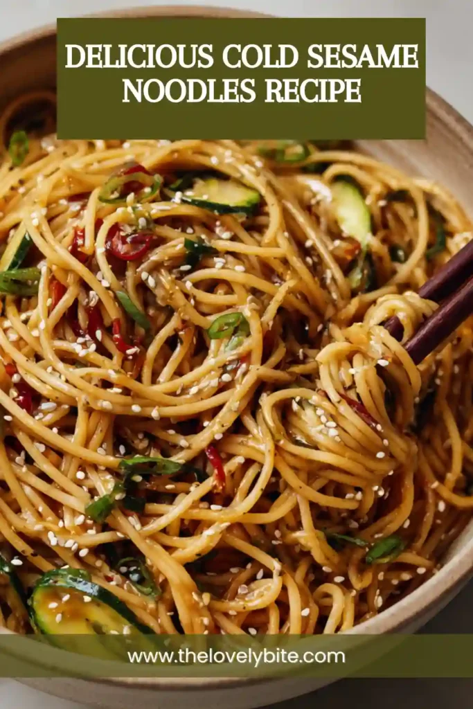 Easy Cold Sesame Noodles served chilled with cucumber, cilantro, and sesame seeds. The noodles are coated in a glossy sesame sauce for a delicious and satisfying meal.