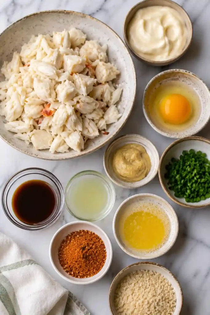 Freshly baked crab bombs made with jumbo lump crab meat and seasoned with Old Bay. The golden seafood appetizers are served warm with lemon wedges for a classic coastal presentation.