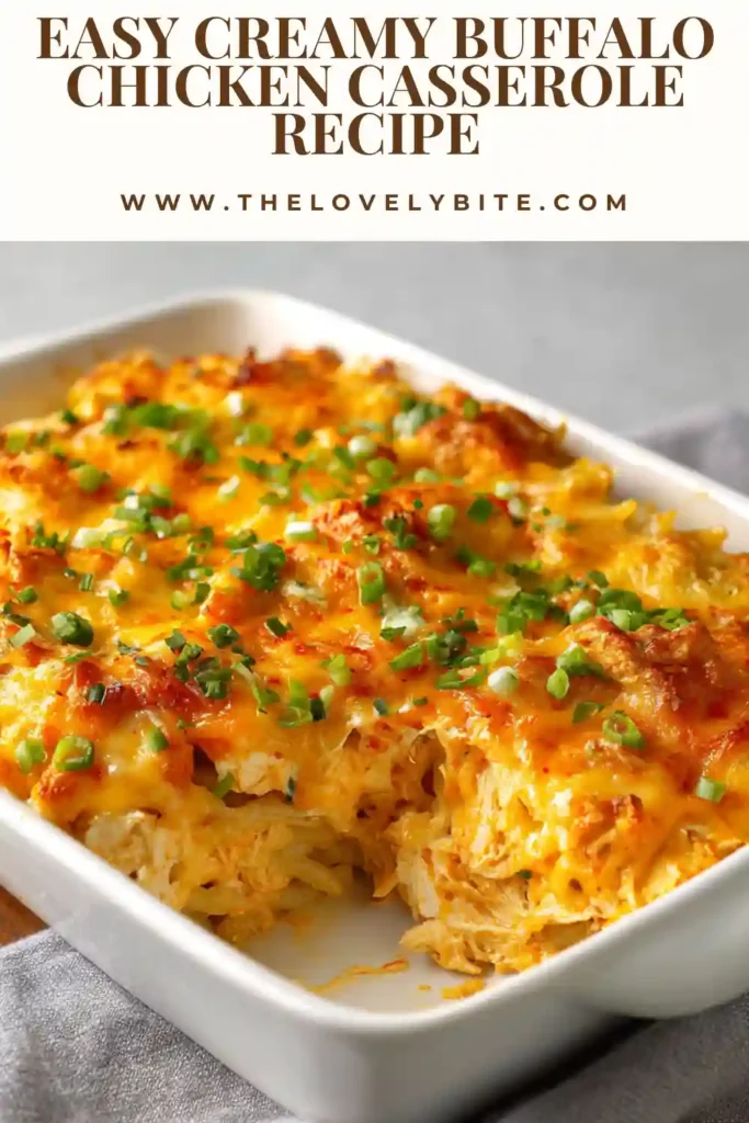 Creamy Buffalo Chicken Casserole served in a baking dish with fresh green onion garnish. A low-carb comfort food recipe packed with flavor and protein.