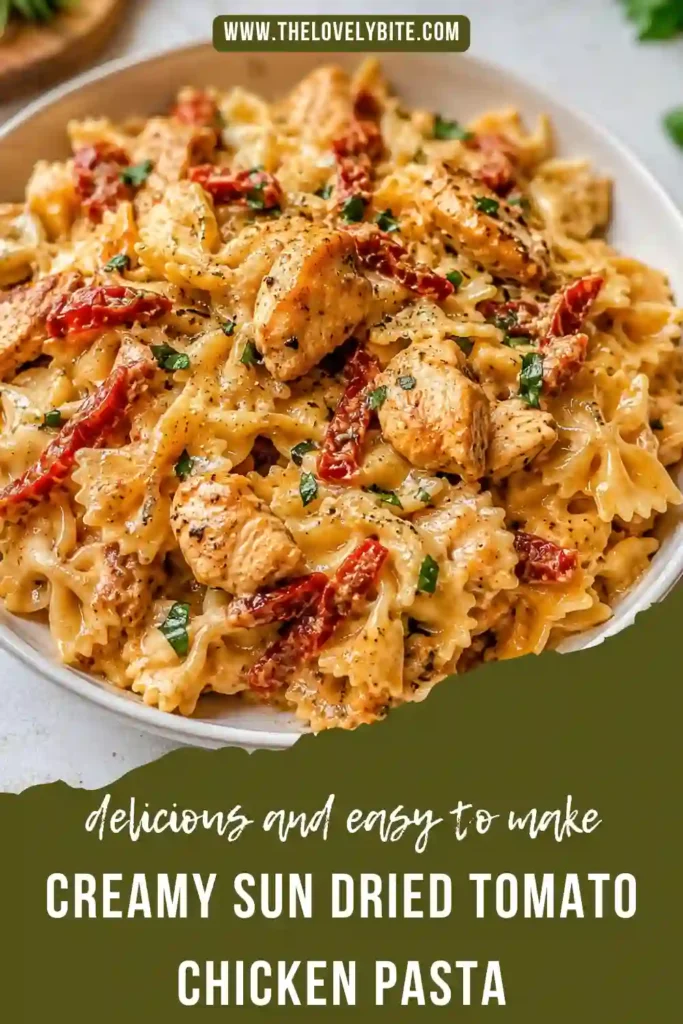 Creamy chicken pasta made with sun-dried tomatoes, parmesan cheese, and fresh spinach. This hearty pasta dish features a silky sauce and golden-browned chicken.