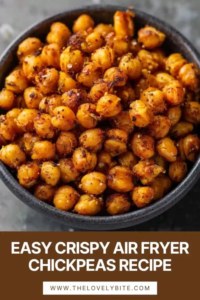 Crunchy seasoned chickpeas freshly made in the air fryer and ready to enjoy. This easy snack recipe delivers bold flavor and irresistible texture.