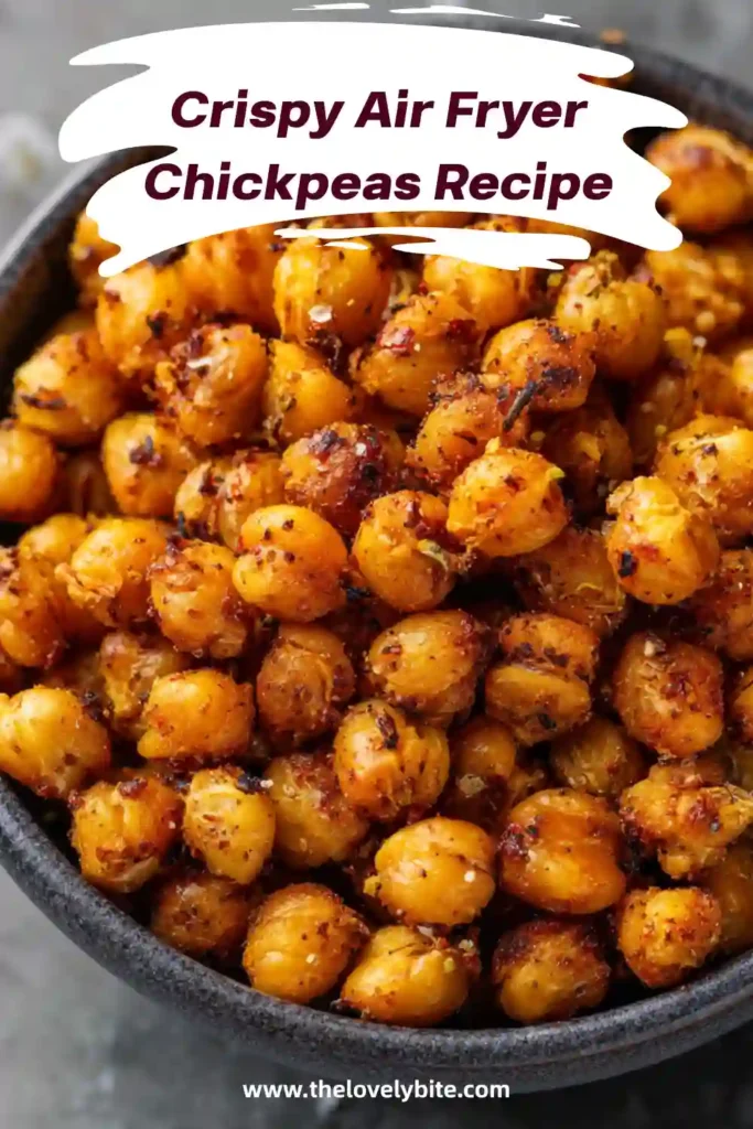 Homemade crispy air fryer chickpeas served in a bowl with simple seasonings. These crunchy roasted chickpeas make a nutritious high-protein snack.