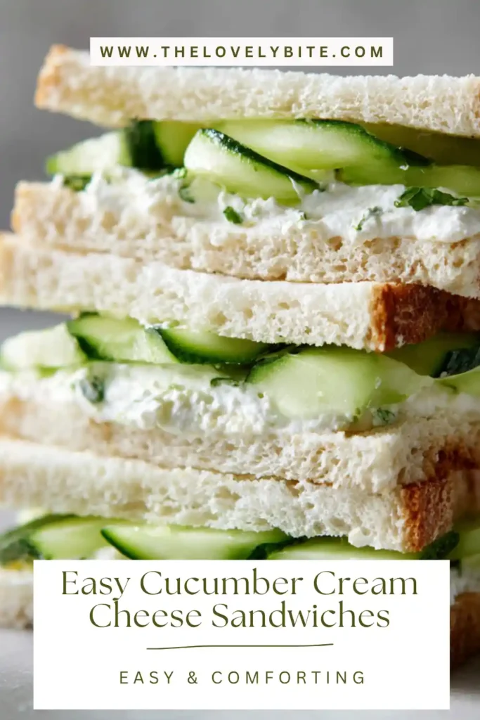 Traditional Cucumber Cream Cheese Sandwiches arranged on a serving tray with fresh dill garnish. Soft bread and crisp cucumber provide the perfect texture combination.