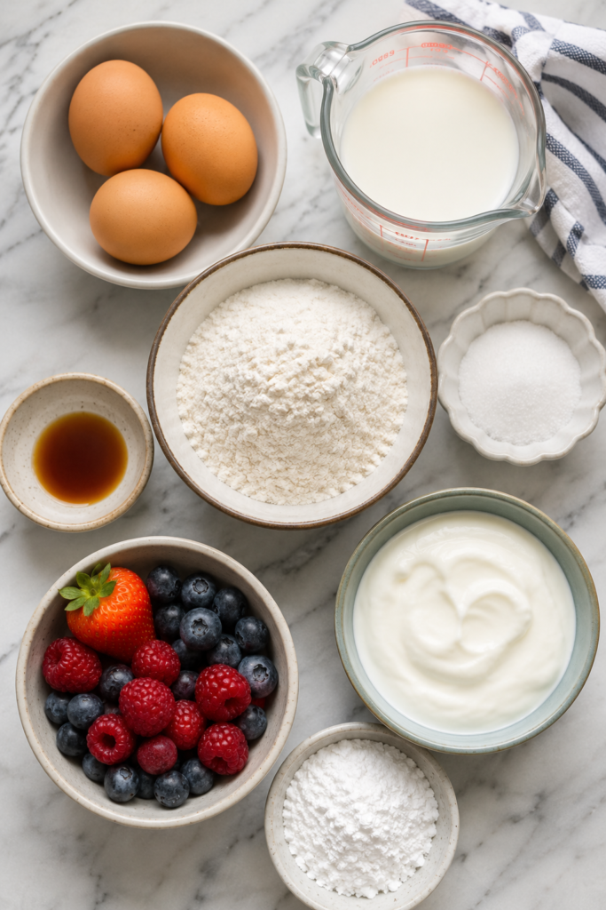 Easy Berry Breakfast Puff fresh from the oven with golden edges, powdered sugar, and juicy seasonal berries. Ideal for breakfast or brunch.