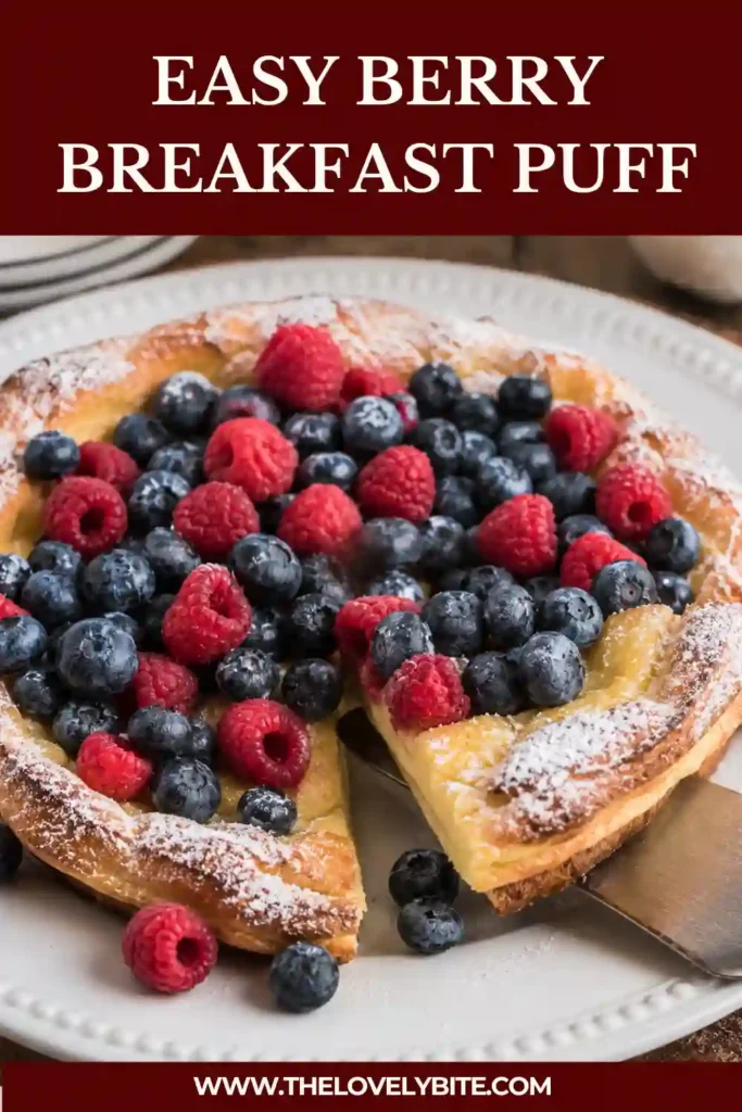 Fluffy baked breakfast puff with vanilla flavor, topped with colorful berries and yogurt. A simple and elegant breakfast recipe.