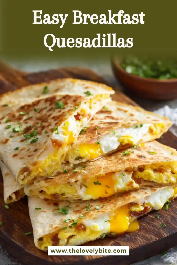 Golden breakfast quesadillas with melted cheese, fluffy eggs, and diced bell peppers.