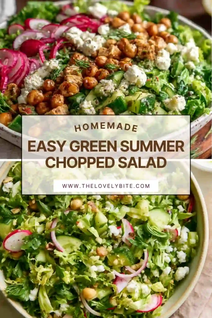 Healthy chopped salad featuring cucumber, radishes, chickpeas, feta cheese, and fresh herbs tossed in a homemade vinaigrette. A refreshing Mediterranean-inspired summer recipe.