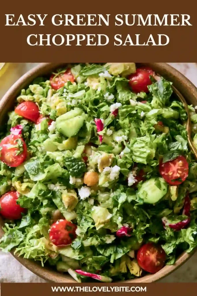 Fresh summer salad with romaine lettuce, cucumber, chickpeas, herbs, radishes, and feta cheese. A quick vegetarian recipe perfect for warm-weather meals.