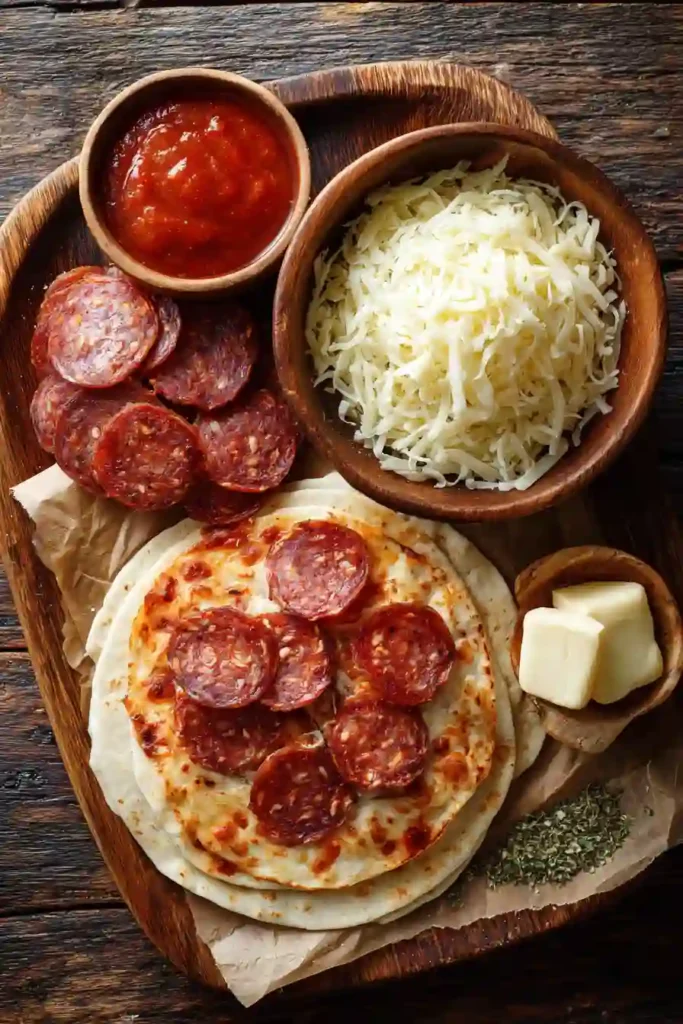 Freshly baked pizza roll ups brushed with garlic butter and sprinkled with herbs.