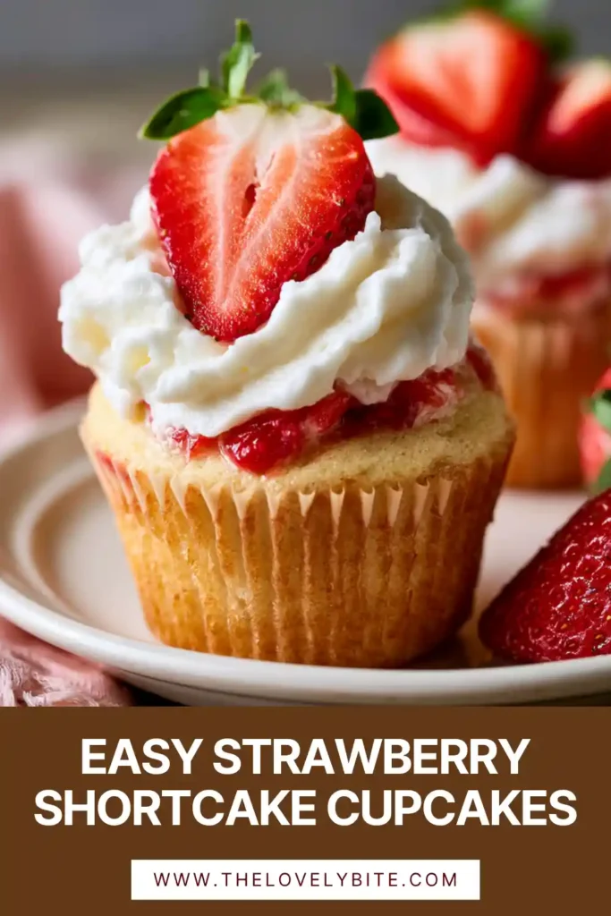 Homemade Strawberry Shortcake Cupcakes with visible strawberry filling inside moist vanilla cupcakes.