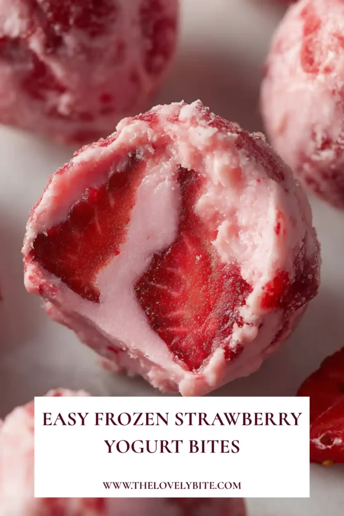 Chocolate-covered Frozen Strawberry Yogurt Bites arranged on a serving platter. Fresh strawberries and Greek yogurt create a refreshing and delicious snack.