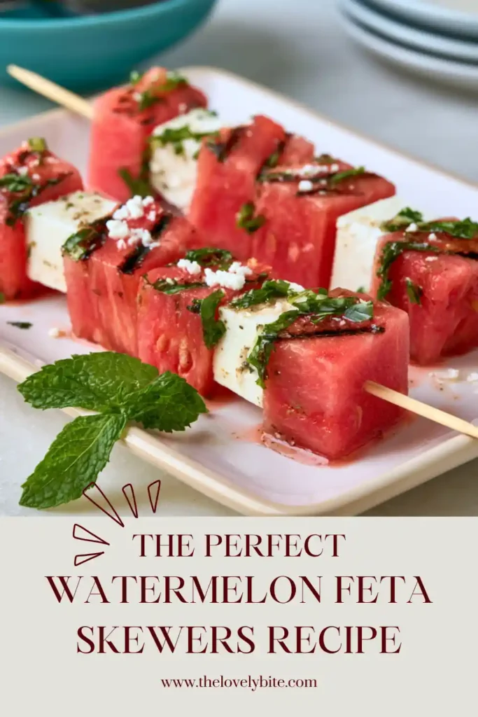 Mediterranean-inspired watermelon and feta skewers garnished with herbs and balsamic glaze. An elegant appetizer for picnics, barbecues, and entertaining.