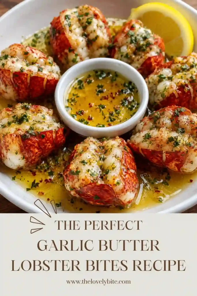 Golden Garlic Butter Lobster Bites served in a skillet with fresh parsley and aromatic herbs. This easy lobster recipe is ideal for special occasions and family dinners.