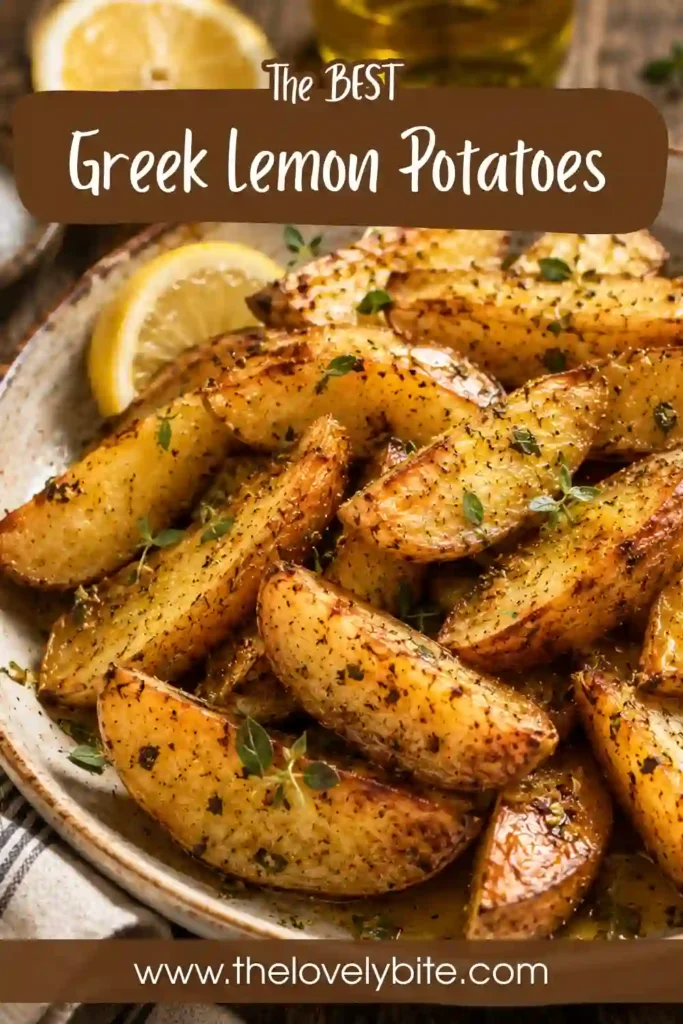 Crispy Greek Lemon Potatoes baked with garlic, oregano, and olive oil. This Mediterranean side dish is served fresh from the oven with bright lemon flavor.