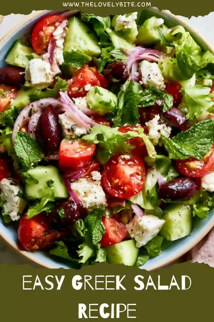Easy Greek Salad made with cucumber, cherry tomatoes, red onion, feta cheese, and Kalamata olives. A quick Mediterranean recipe perfect for lunch or dinner.