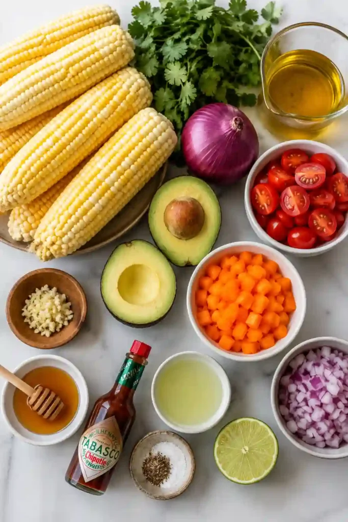 Homemade Grilled Corn Salad with Lime Vinaigrette made using fresh corn, bell peppers, tomatoes, avocado, and cilantro. A refreshing salad perfect for warm-weather entertaining.