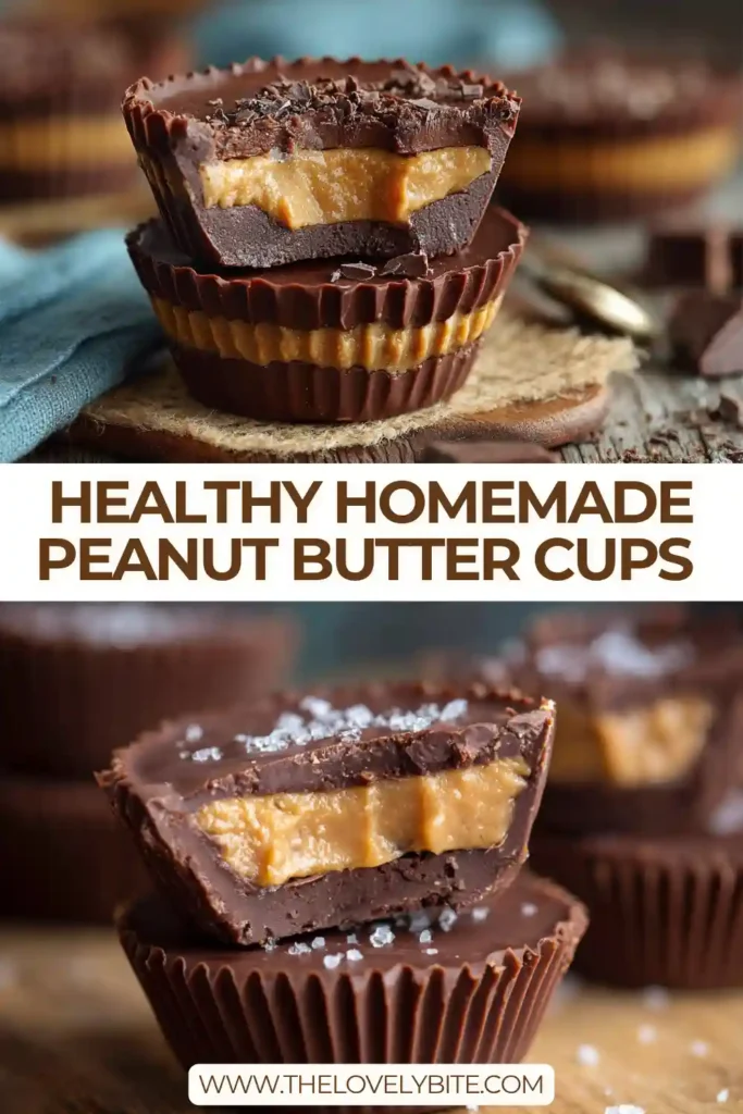 A batch of Healthy Homemade Peanut Butter Cups arranged on a serving plate. These vegan peanut butter cups feature a smooth chocolate coating and creamy peanut butter filling made with simple ingredients.