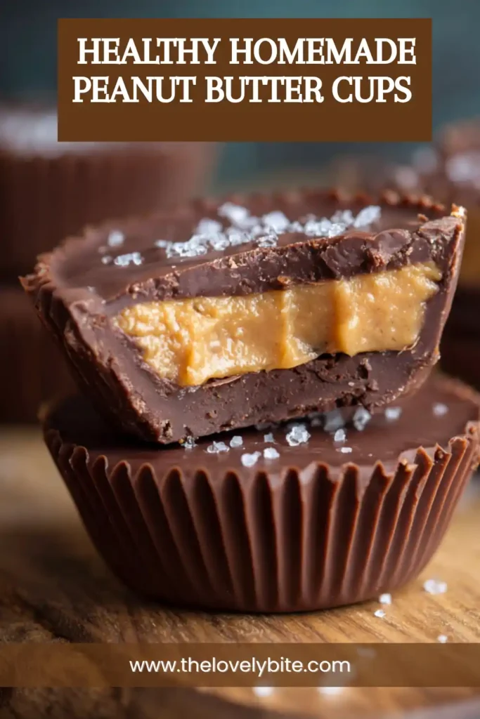 Close-up view of vegan peanut butter cups with a thick chocolate layer and soft peanut butter filling. A delicious no-bake dessert naturally sweetened with maple syrup.